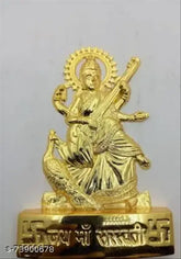 Metal Sarswati Ji idol, 10cm tall Indian god statue